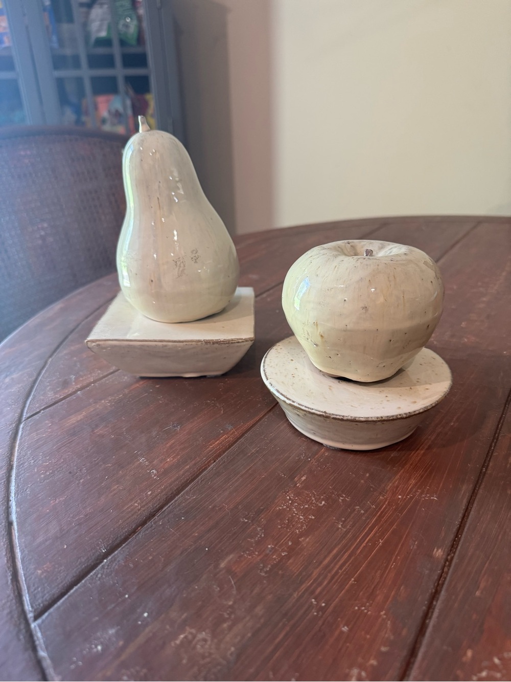 Handmade Ceramic Pear and Apple Décor Set - Cream